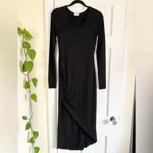 MARCELLA Black Ruched Scoop Knit Maxi Dress Womens Size Medium Designer Chic